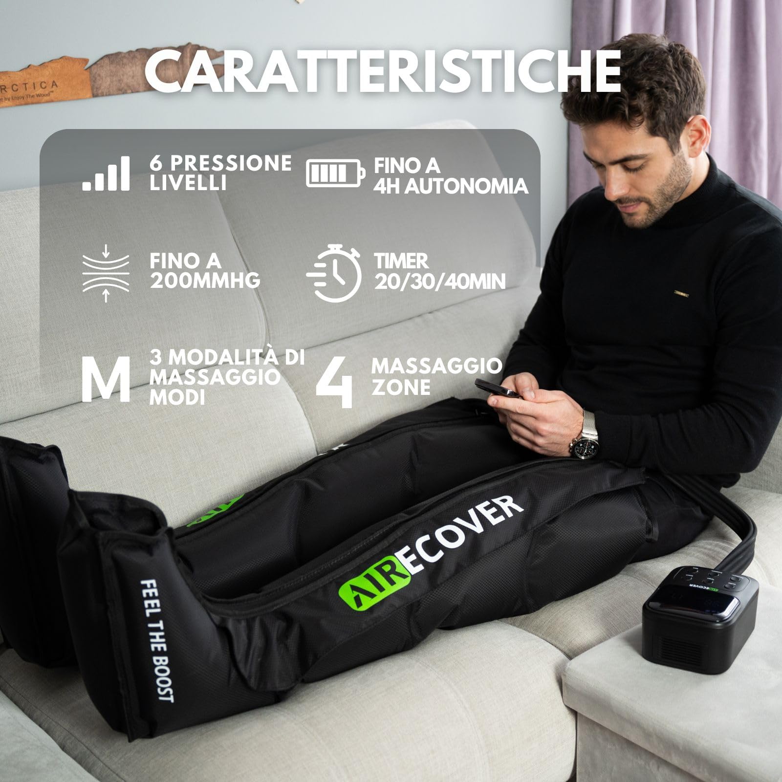 Pressoterapia per Casa, Massaggiatore Gambe Senza Fili e Ricaricabile, Linfodrenaggio per Circolazione, Sollievo dal Dolore, Rilassamento Muscolare e Recupero, Batteria 4 Ore (L)