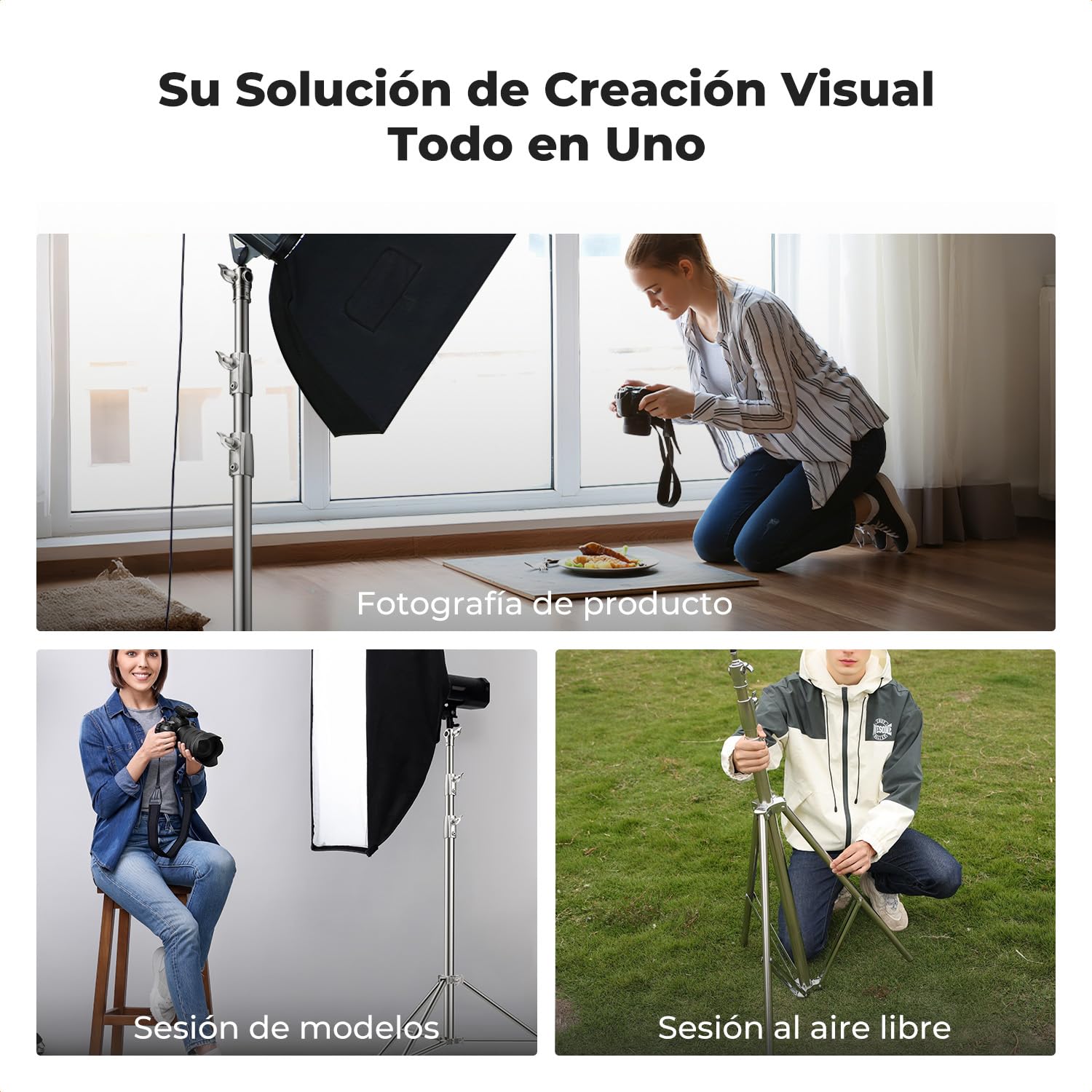 K&F CONCEPT 280cm Soporte de luz de Resorte de Acero Inoxidable, Soporte de luz de fotografía Plegable, Soporte de Alta Resistencia con Adaptador de 1/4'' & 3/8", Last 10kg