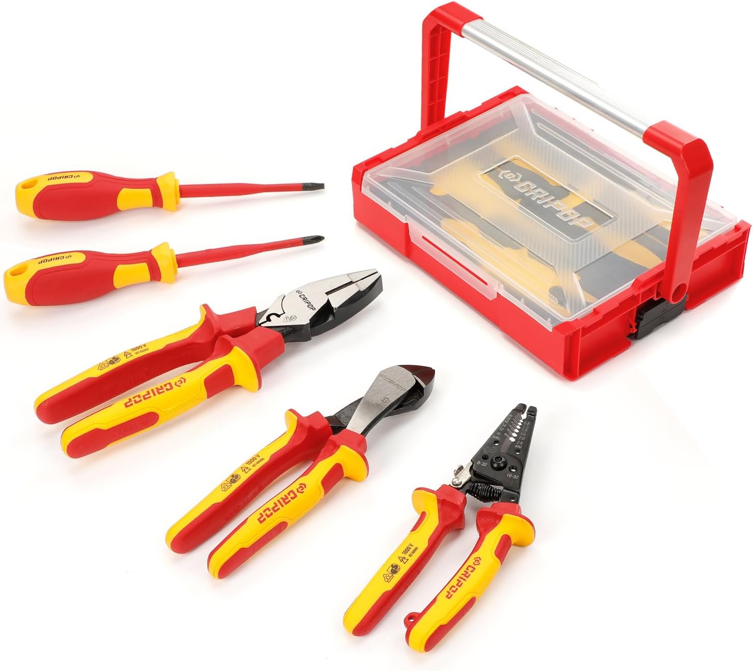 5 PCS Insulated Screwdriver & Pliers Set, 1000V Insulated Electrician Tool Kit with Phillips and Slotted Screwdrivers, Wire Stripper/Linesmen's/Diagonal Pliers and Storage Case