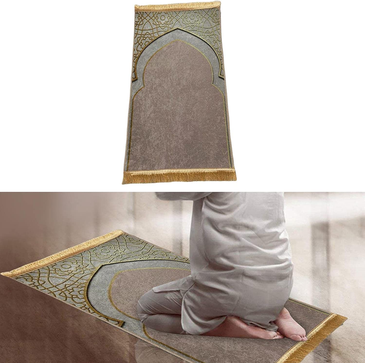 Przenośny dywanik modlitewny, koc do modlitwy, mata modlitewna, miękki islamski muzułmański antypoślizgowy 65 cm x 110 poliester wykwintny(Bruin)