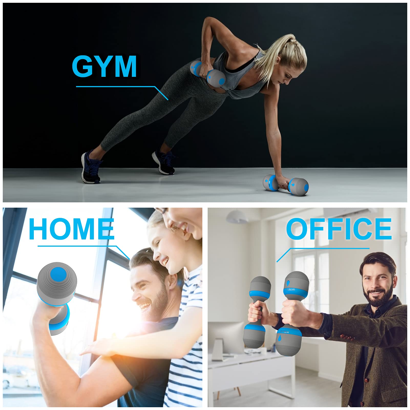 Lot de 2 Haltères PoidsMusculation Réglable 10KG, 5 en 1 pour Homme et Femme, Poignée en Néoprène Antidérapante pour Fitness, Gym, Pilates, Entraînement Musculaire - Bleu