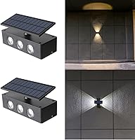 Vista 1 de ASLIDECOR Luces solares de pared con 2 modos de luz blanca cálida/blanco frío, iluminación decorativa impermeable para exteriores con panel solar