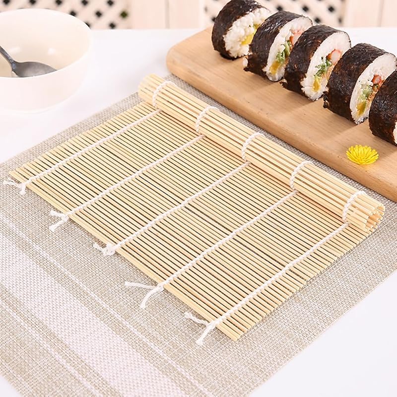 BNOYONERAS Bamboo Sushi Mat 3 db Sushi Tekerő Szőnyeg Rizslabdázó és Pálcikák Készlettel
