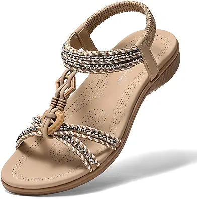 Littleplum Womens Sandals Arch Support Summer Flat Slides Ankle Elastic Walking Shoes Braided Beach Dressy Sandals for Women