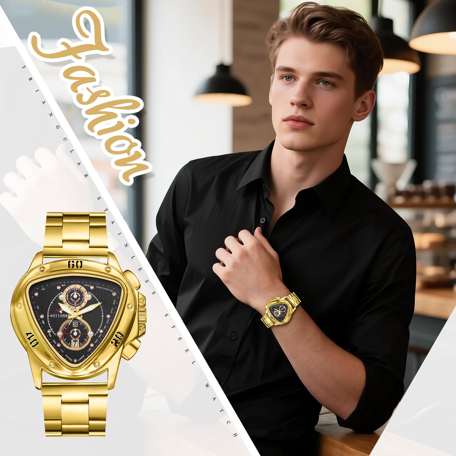 JewelryWe Herrenuhr Dreieckige Leuchtende Uhr Einzigartig Kalender Analog Quarz Armbanduhr Herren Edelstahl Armband Business Casual Uhr mit Leuchtzeigern und Dreiecksgehäuse
