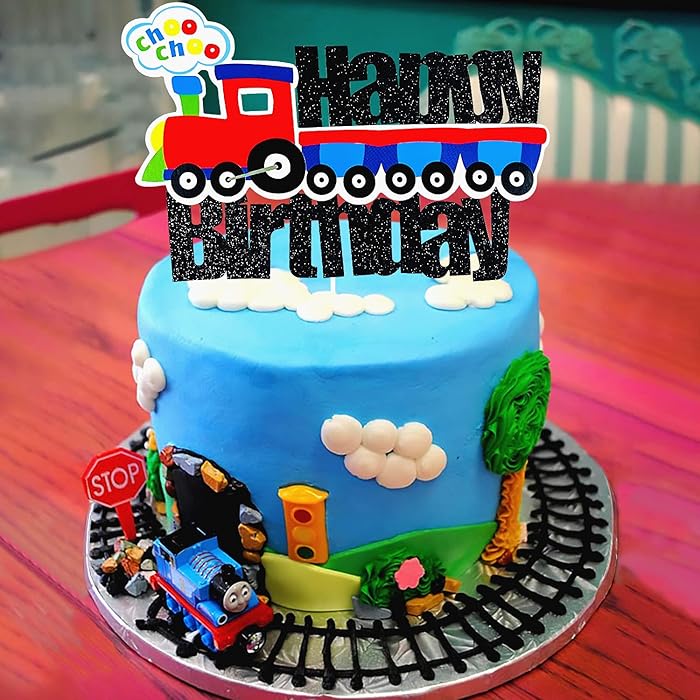 Train Cake Topper Set - 25 Piece Retro Train Birthday Decorations With Cupcake Toppers For Themed Party Supplies