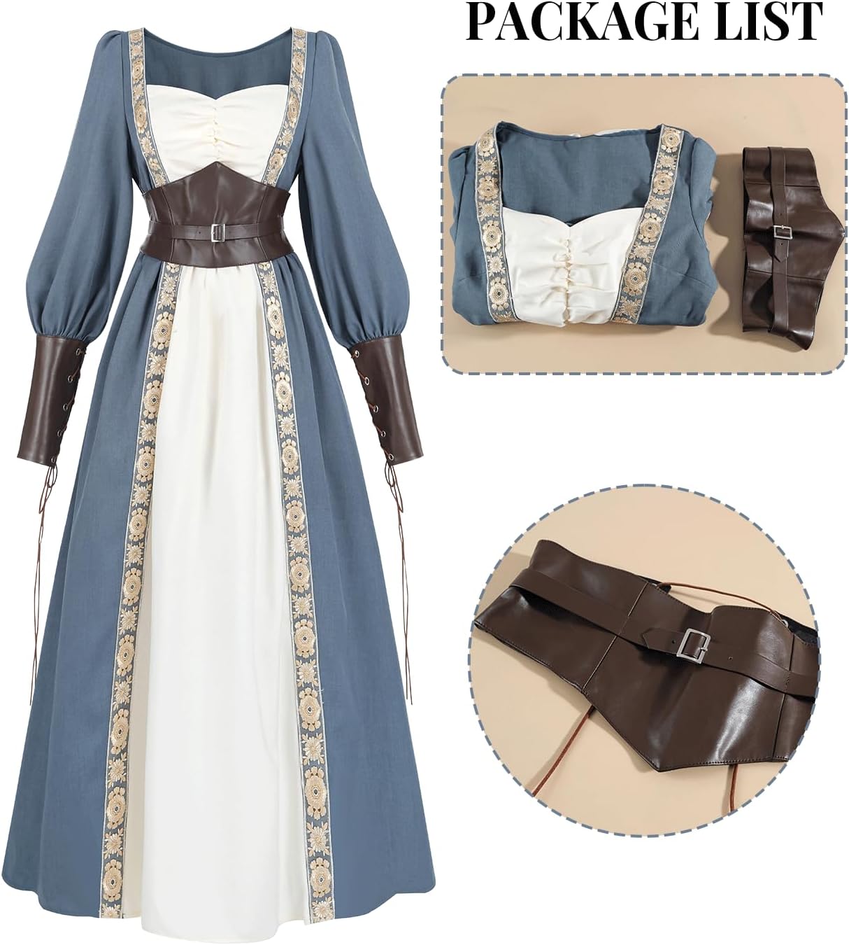 NSPSTT Medieval Dress for Women Long Sleeve Renaissance Dress Plus Size Victorian Costume - Image 4