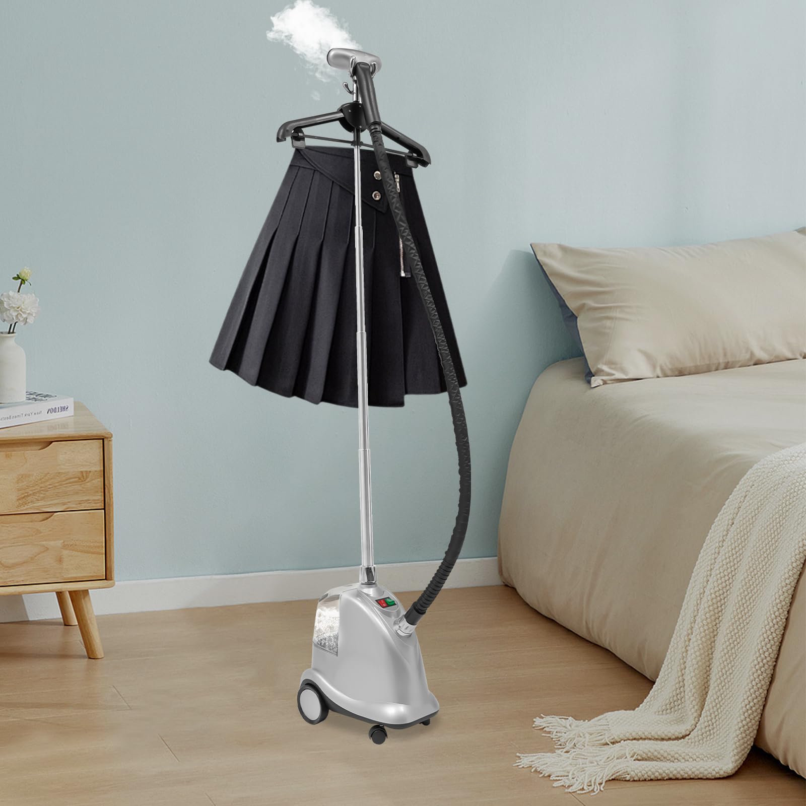 Plancha de vapor vertical de 2200 W para todos los tejidos (3 L, negro, plata)
