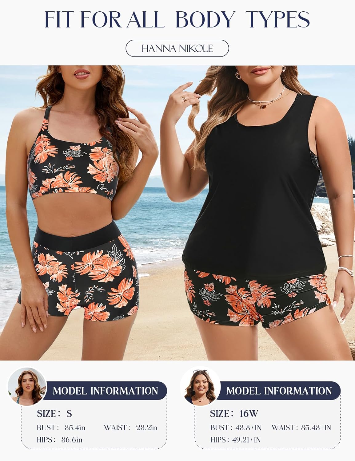 Hanna Nikole 3 Piece Tankinis Swimsuits for Women, Tummy Control Swim Bathing Suits, Athletic Plus Size Swimwear - Image 4