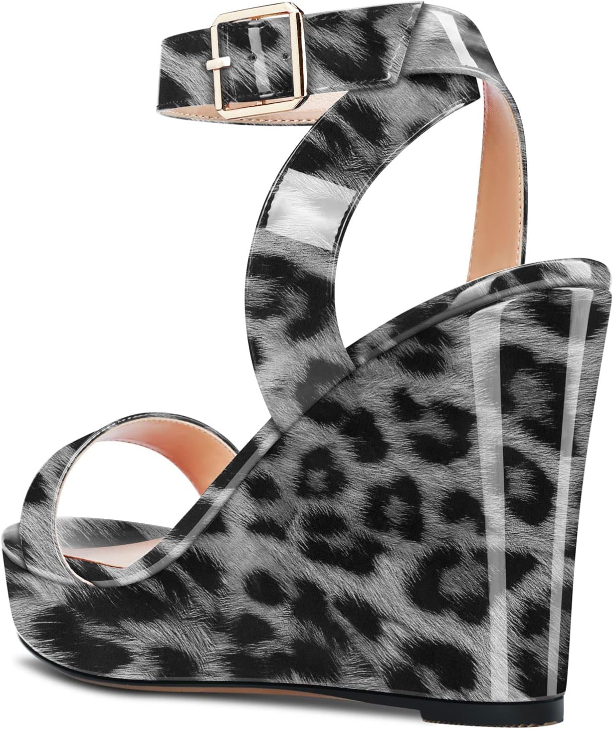 Aachcol Women Platform Wedge Sandals Round Peep Open Toe Ankle Strap Slingback Two-Piece Chunky Block High Heel Dress Shoes Pumps Party Patent 4 Inch - Image 3