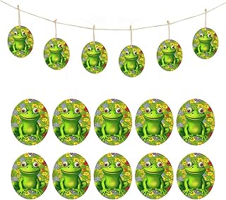 10Pcs Wooden Hanging Sign Frog Wooden Ornament with Twine Egg Wood Discs for Crafts Hanging Decorations Wall Art DIY Listing for Wall Rustic Porch Decor