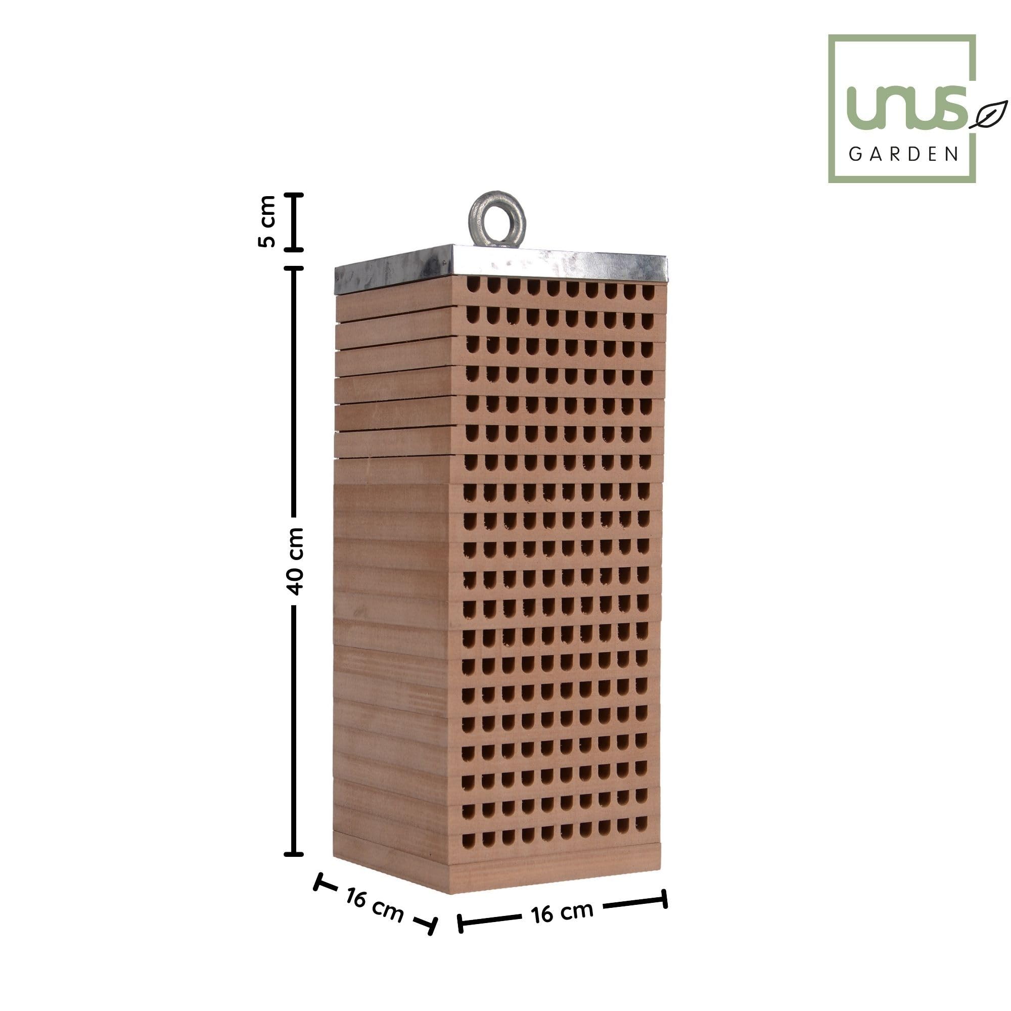 UNUS Bienenhotel Mauerbienen Holz mit 200 Löchern Zinkdach Insektenhotel 40x16x16cm