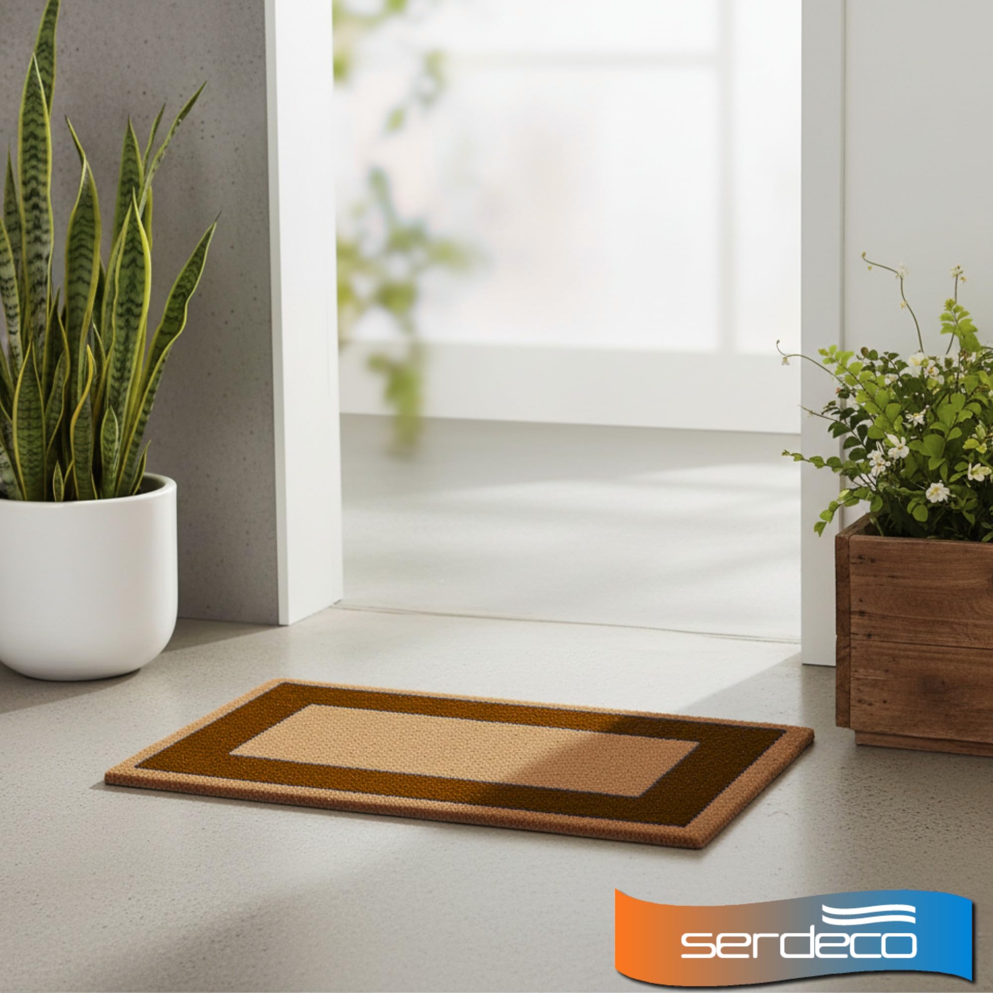 Zerbino in cocco naturale. Premium con bordo antiscivolo per interni ed esterni (70 x 120 cm, Brun)