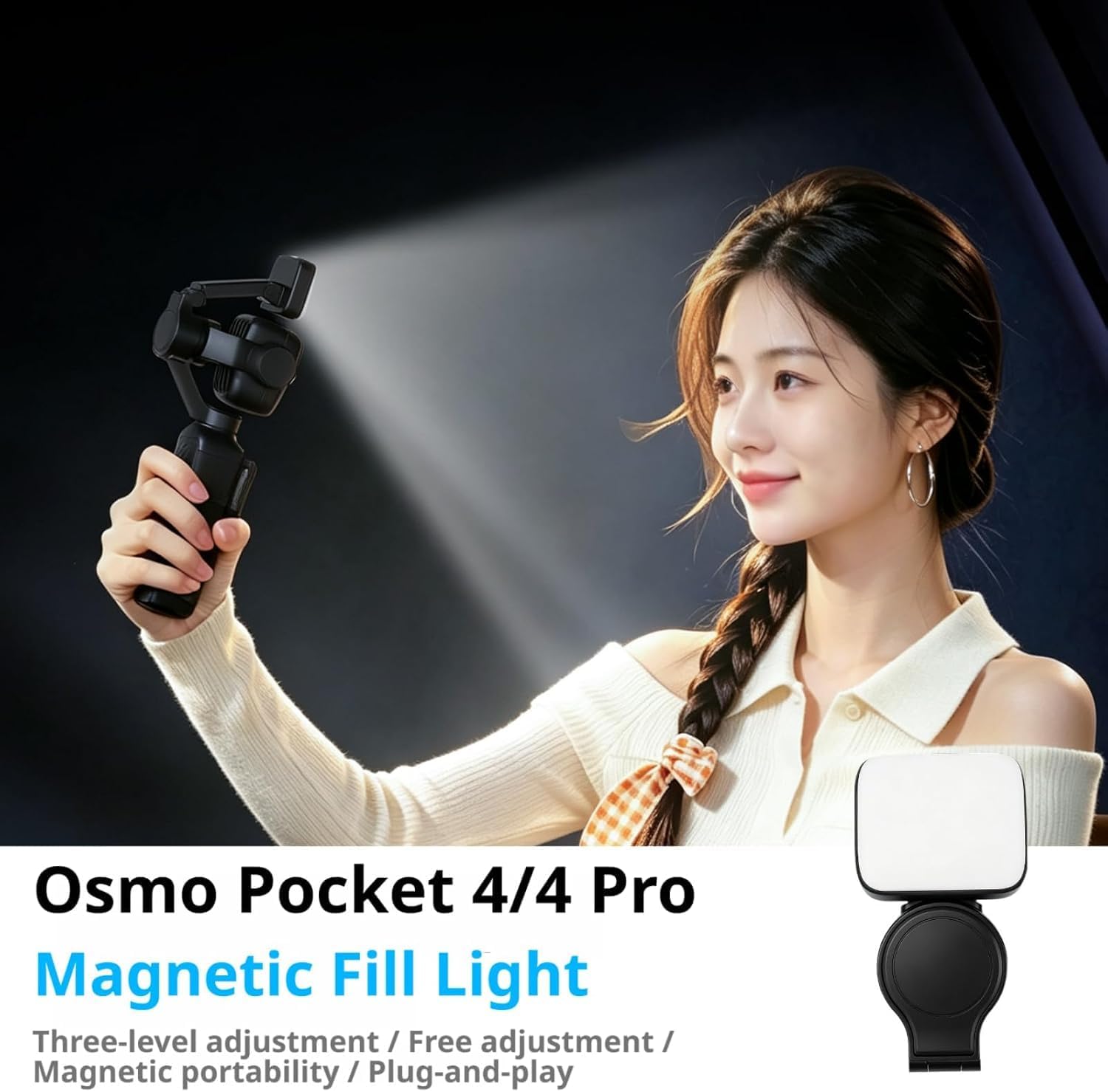 Accessory Kit Compatible with DJI Pocket 4 Pro, Magnetic Fill Light & Gimbal Screen Clip, Portable Camera Accessories for Outdoor Vlog Shooting image 2