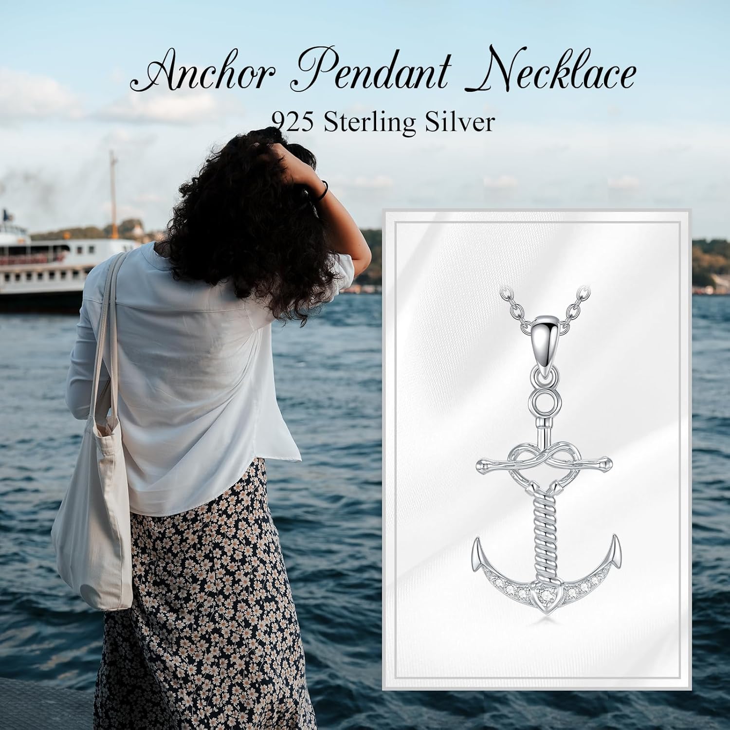 Diamond Anchor Necklace for Women 925 Sterling Silver Anchor Pendant Jewelry Gifts for Women Mom Wife Girlfriend - Image 6
