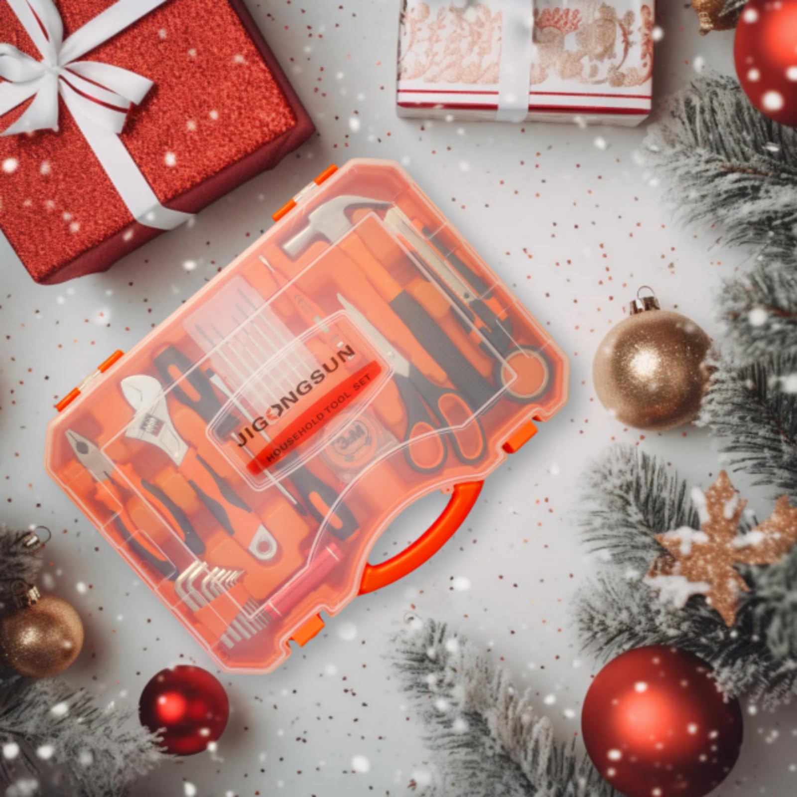JIGONGSUN 68-Piece Basic Tool Kit - Transparent Orange Toolbox For Home DIY & Repairs - View #5
