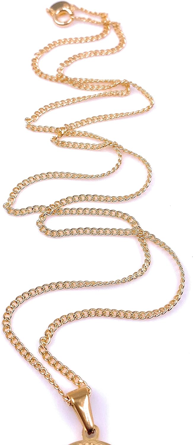 LESLIE BOULES St Michael The Archangel Stainless Steel Medal Necklace 18K Gold Plated Chain (22" Length) - Image 4