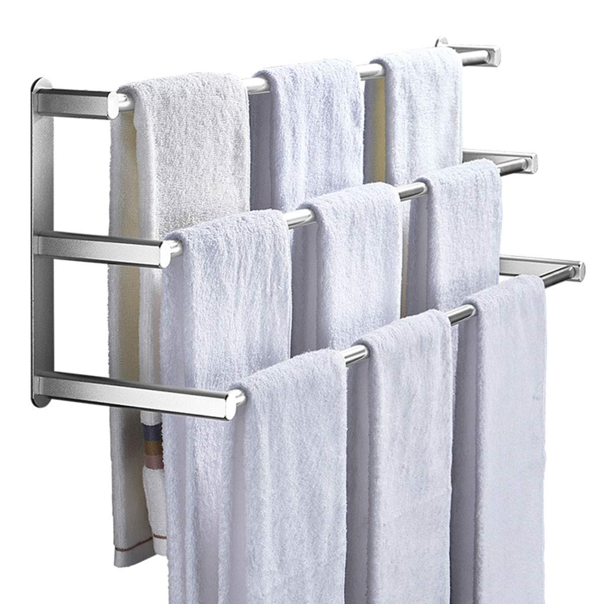 Porte-serviettes aluminium argenté 61cm étagère serviettes fixe auto-adhésive murale salle de bain