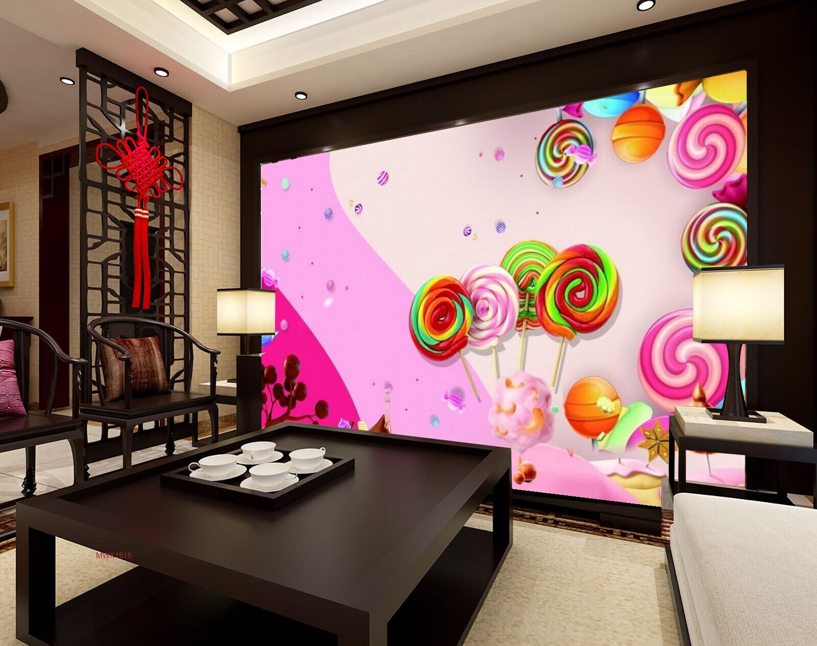 BVE1515 Lollies Lollipops Candies Rainbow Colored Multicoloured Chocolates HD 3D Wall Sticker[5 ft x 4 ft] / [152 cm x 122 cm]
