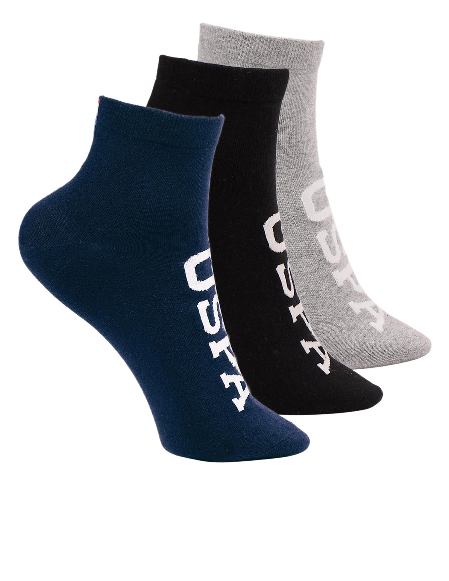 Men’s ES007 Brand Printed Cotton Stretch Ankle Length Socks - Pack Of 3