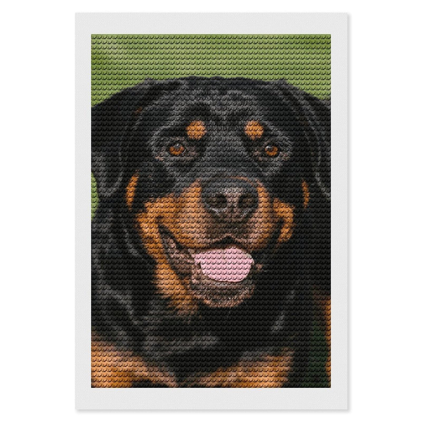 FodPand Rottweiler 5D Diamond Painting Kits for Adults Beginners Full Drill Round Diamond Dots Pictures Gem Art Supplies for Home Wall Room Decoration DIY Craft Set Gift 8x12