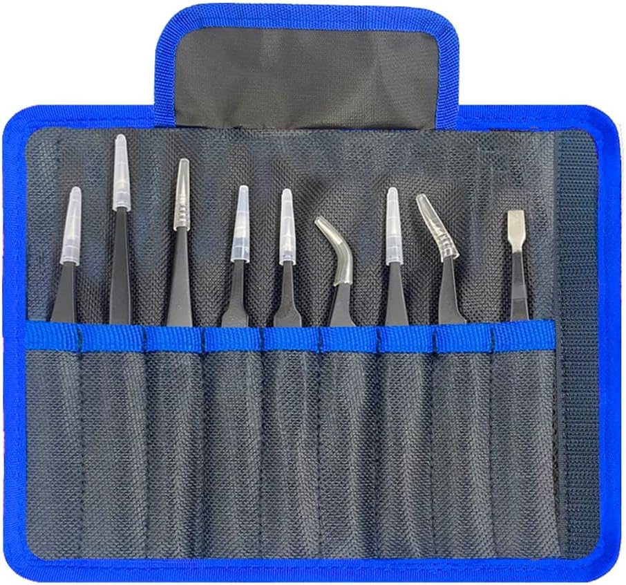 9pcs/Set Stainless Steel Tweezers Maintenance Tools Industrial Precision Curved Straight Tweezers Repair Tools