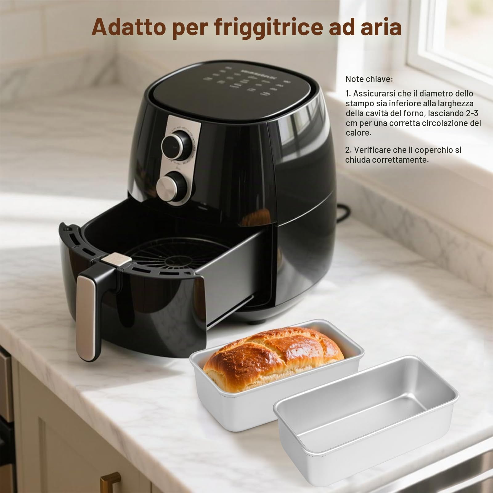 Set di 2 Teglia per pane Rettangolare in Alluminio Anodizzato, per Cuocere Pane, Torte e Toast, 20 x 10 x 6,5 cm, Argento