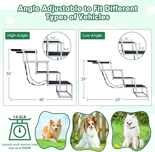 Miniatura 4 de Escaleras extra anchas para perros grandes, 4 escalones plegables de aluminio ligero, rampa portátil antideslizante de 19.2 pulgadas de ancho para