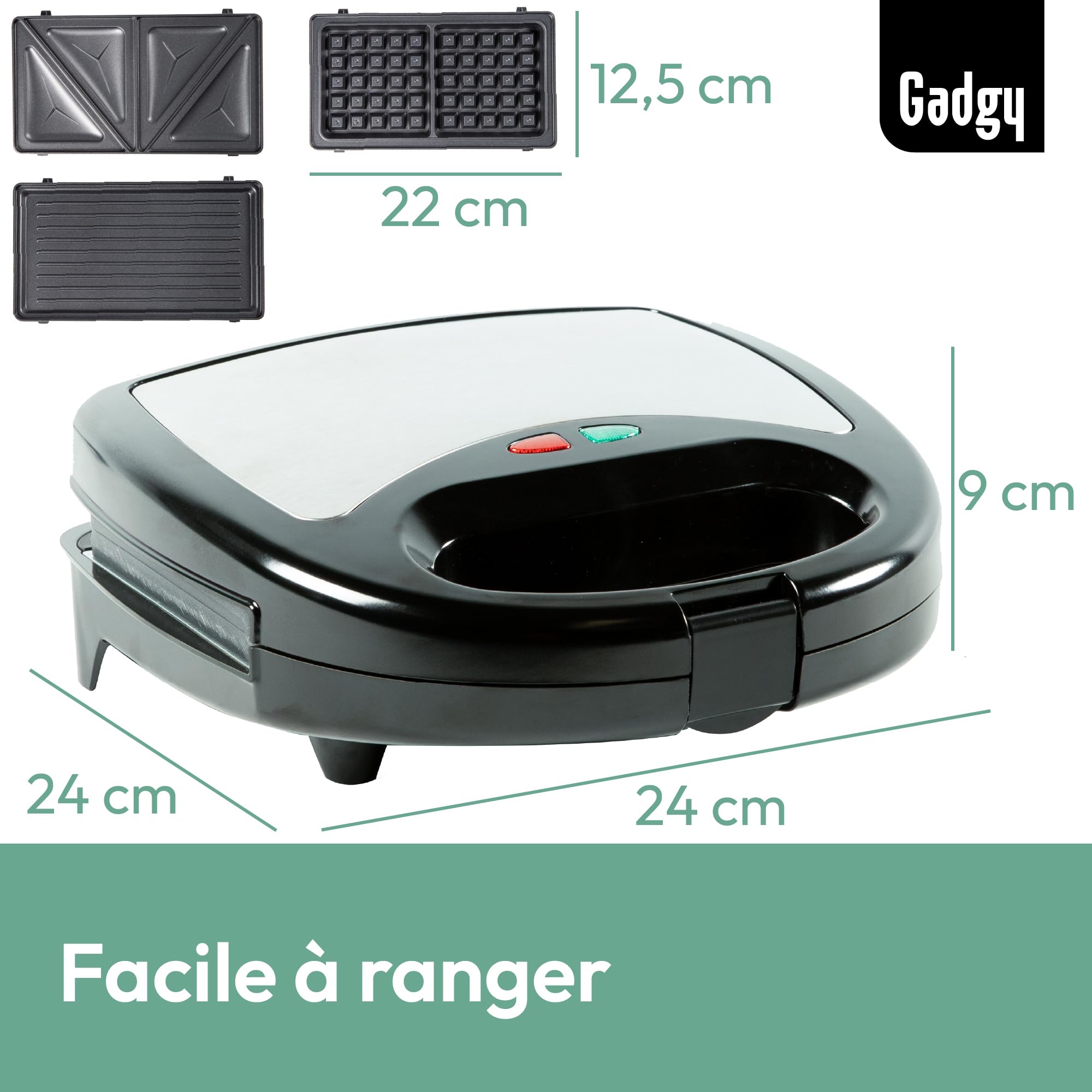Gadgy Gaufrier | Appareil Croque Monsieur 3 in 1 | Gauffrier Multifonctions | Plaques Détachables 3 en 1 l Avec Poignée Cool Touch, Pieds Anti-dérapants et 2 Voyants de Contrôle