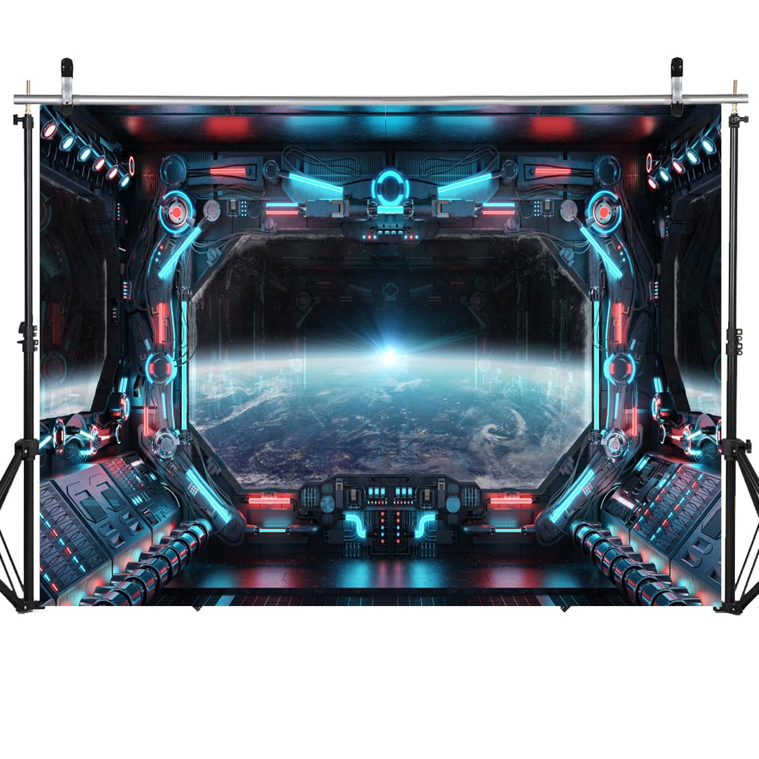 SJOLOON Spaceship Interior Backdrop Planet Earth Backdrop Exploration Science Fiction Spacecraft Photography for Studio Props Photoshoot 12688(7x5FT)