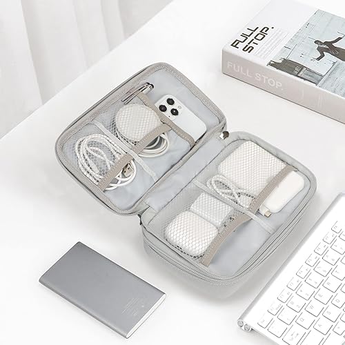 Miniatura 6 de FYY Organizador electrónico, organizador de cables de viaje, bolsa de accesorios electrónicos, funda de transporte portátil de doble capa,
