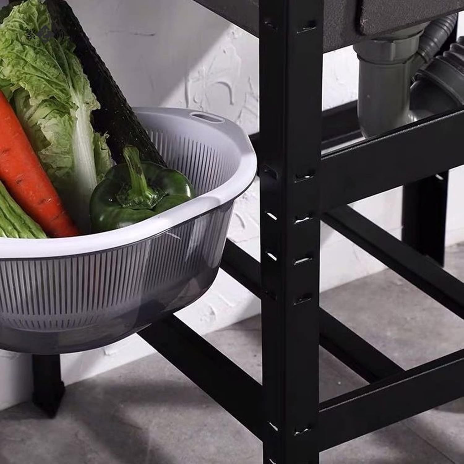 Double Bowl Black Utility Sink Free Standing Stainless-Steel Laundry Tub for Laundry Room/Garage Washing with Storage Shelf, Slop Sink Wash Station with Faucet