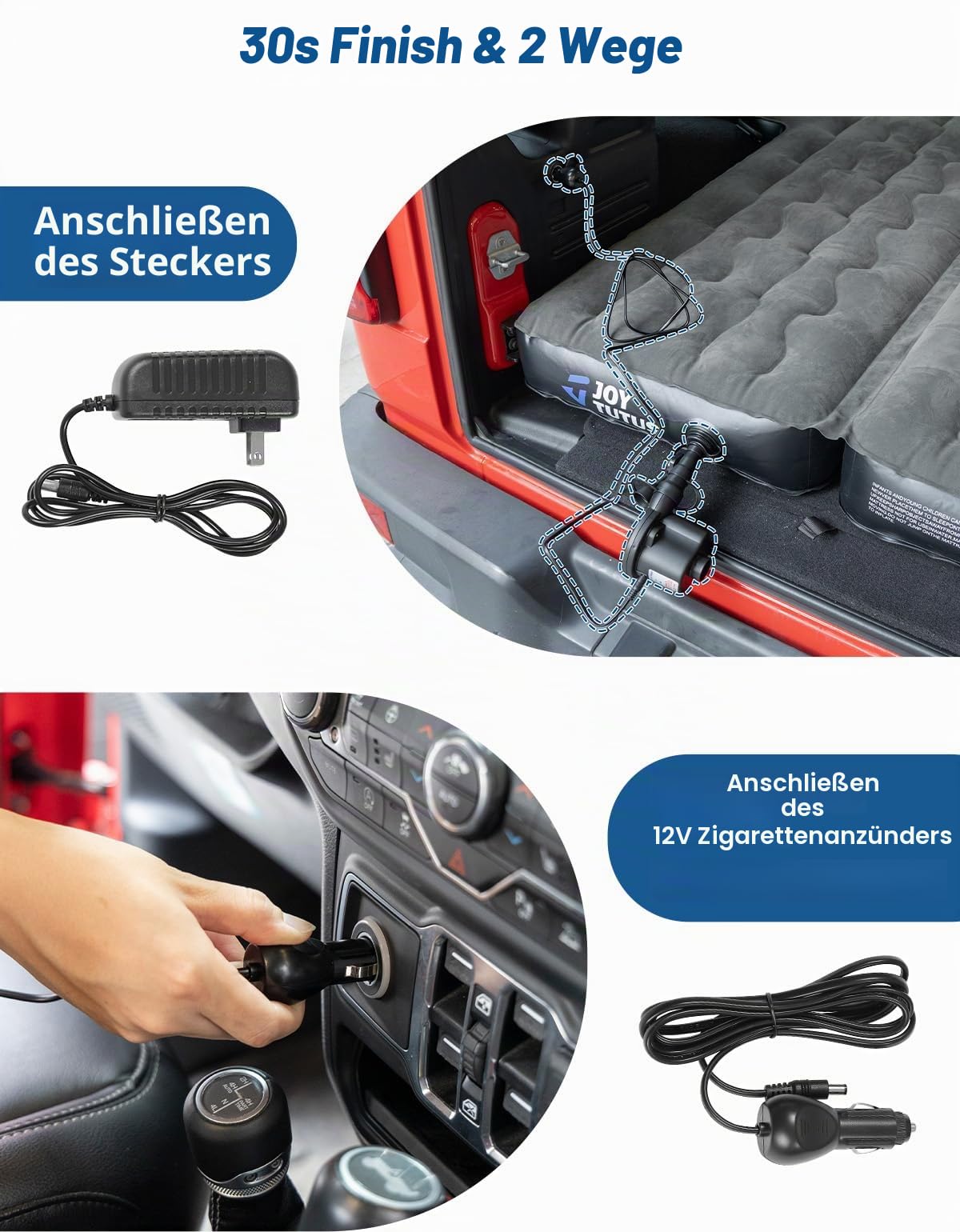JOYTUTUS SUV-Luftmatratze für Camping mit Luftpumpe, kompatibel mit Wrangler JL 4X4, Komfort-SUV-Luftmatratze mit 2 Kissen für Wrangler JL 4-Türer (Nicht für 4XE), Dunkelgrau