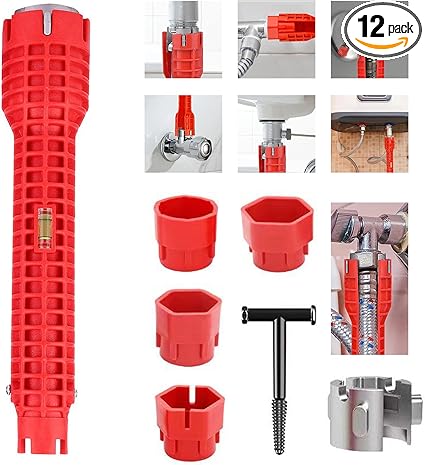 Tap Spanner Tool 12 in 1 Multi Functional Faucet Wrench Comfortable Grip Anti.