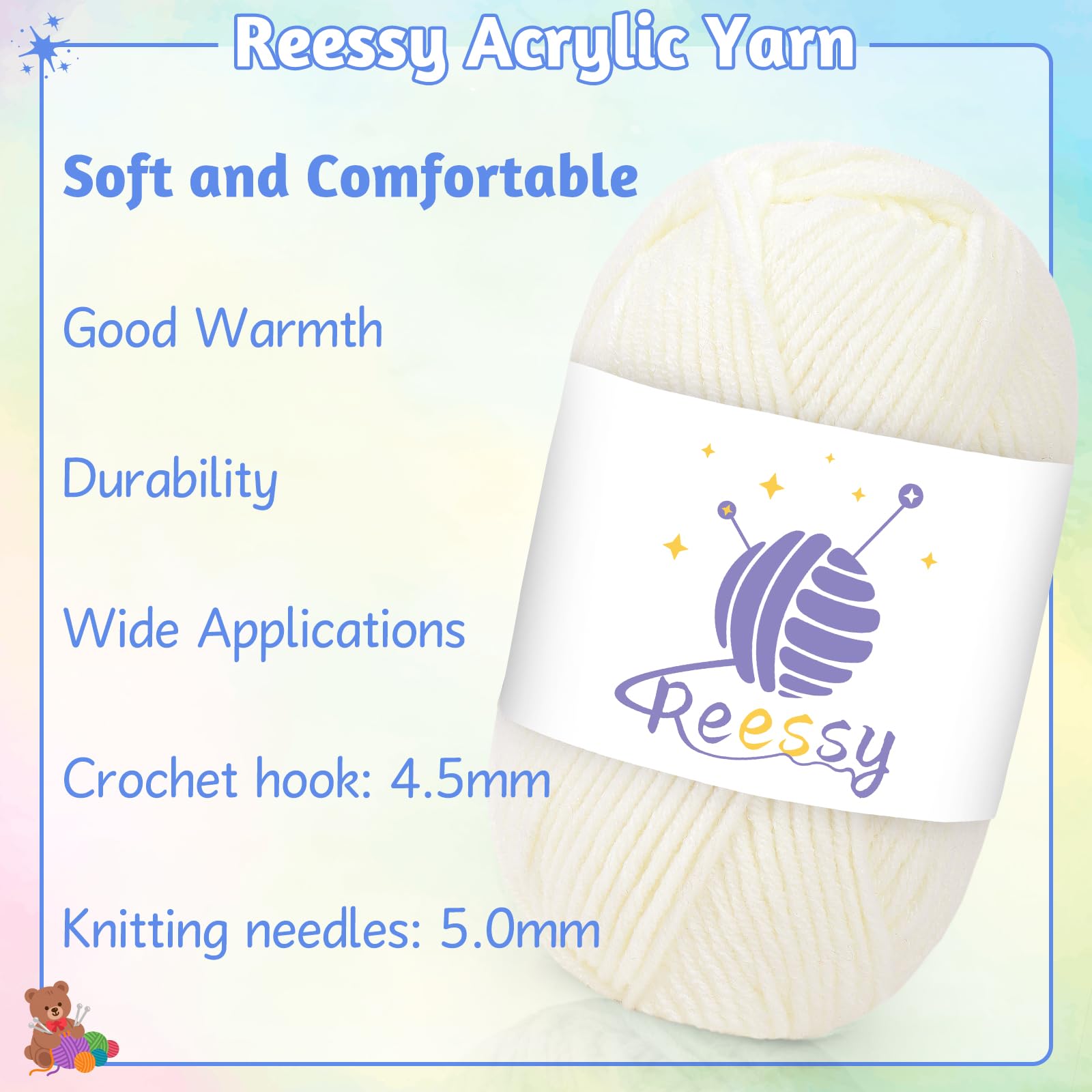 Reessy Knitting Wool, 10 × 50g Acrylic Yarn Crochet Yarn Set - Image 4
