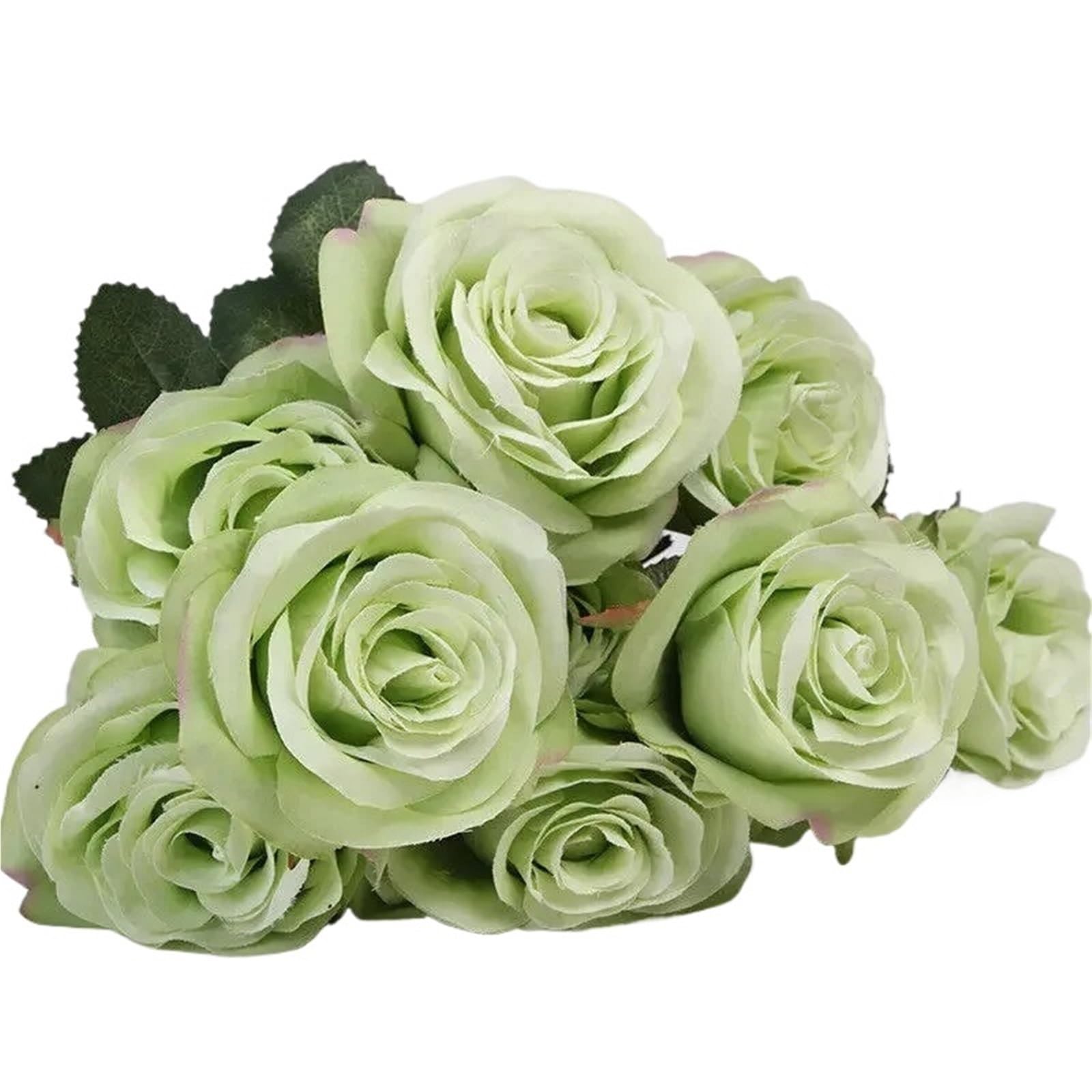 Dcrxz Artificial Flowers 3pcs Silk Rose Artificial Flowers Bouquet Wedding Garden Home Party Wedding Decoration(Green)
