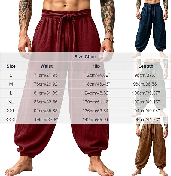 Xiaojmake Cotton Linen Harem Pants for Men Loose Fit with Tapered Cuffs