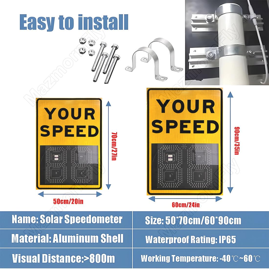 Señal de radar solar portátil con pantalla LED: monitor de velocidad para seguridad vial y control de límites de velocidad.