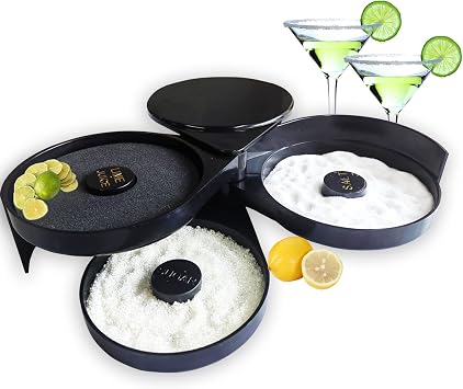 3 Tier Bar Glass Rimmer with Sponge for Cocktails and Margarita Mixing,Salt and Sugar Container,Seasoning Box,Bartender Tool for Bar,Pub Party and Reception,Black