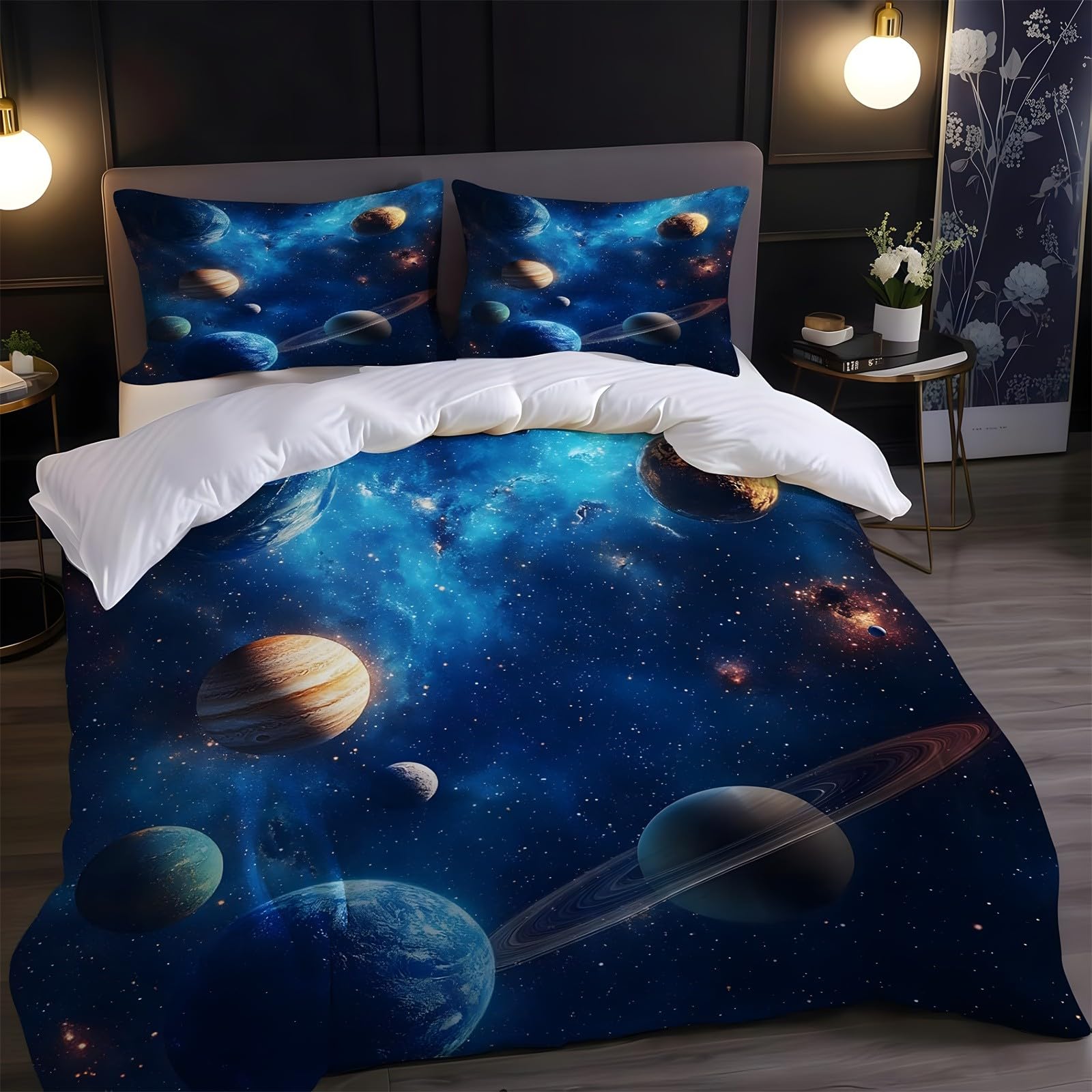 Funda Nordica Cama 90 Infantil Universo Funda Nordica 150x200 cm de Microfibra Azul con Cierre de Cremallera con 2 Funda Almohada 50x75 cm