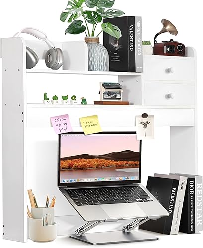 YGYQZ Estantería de escritorio, gabinete de almacenamiento para escritorio de computadora, estante organizador de escritorio de 2 niveles con Blanco