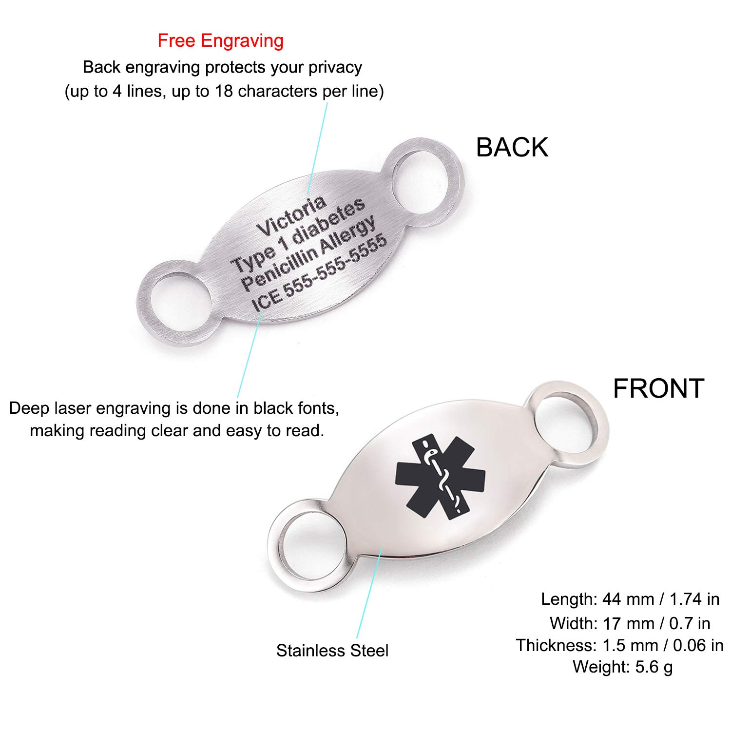 BAIYI HOPE Medical Alert ID Bracelet for Women Personalized Stainless Steel Allergy Medical Health Emergency ID Bracelets for Men (Free Engraving)