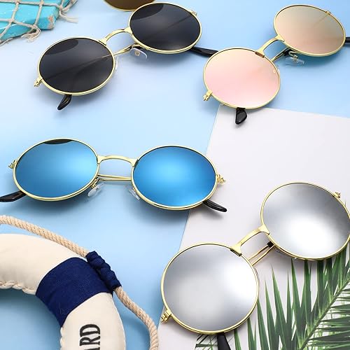 Miniatura 5 de Blulu 10 pares de lentes de sol redondos hippie de colores circulares estilo años 60, lentes circulares para mujeres y hombres (marco dorado), Marco