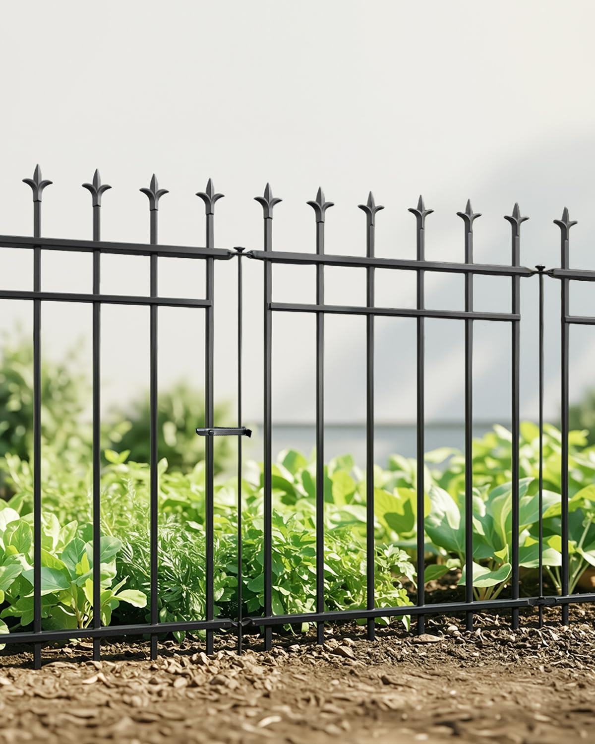 ARIFARO Metal Garden Fence (DIY Hole Enlargement Required), 91cm H x 71cm W, 4 Panels + 1 Gate, 3.5m Total Length, Rustproof Landscape Barrier, Black
