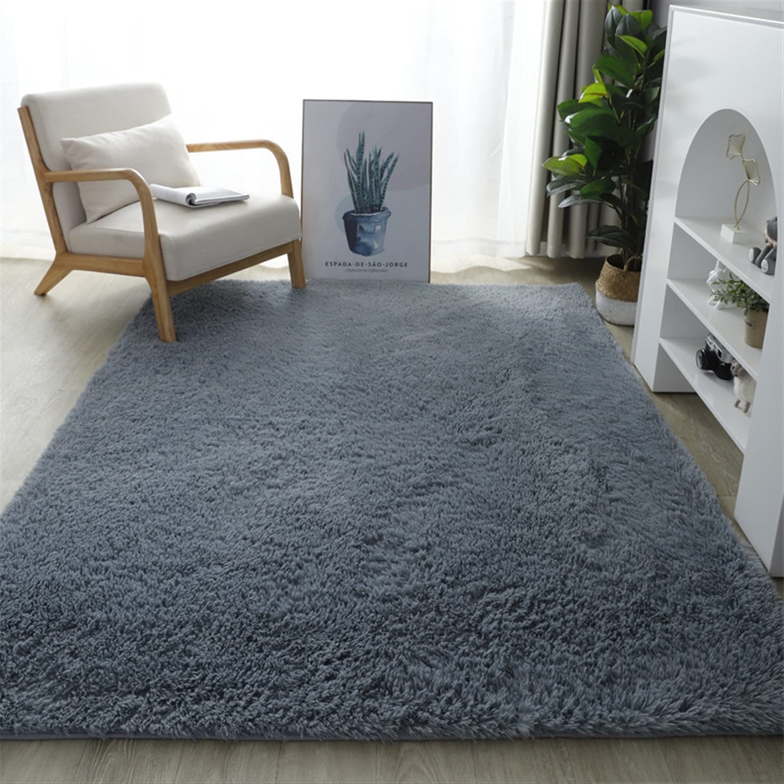 Tapis de salon moelleux et antidérapant haute densité argenté