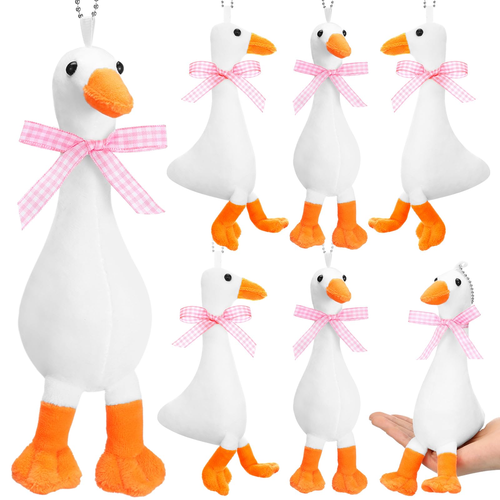 RoundFunny 6 Pcs One Silly Goose Stuffed Animal 6 Inch Adopt a Goose Gift White with Collar Soft Stuffed Funny Duck Gift for Birthday Supplies