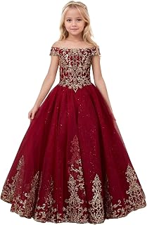 Flower Girl Dress Off Shoulder Princess Pageant Dresses for Girls Sleeveless Floral Prom Communion Wedding Ball Gown