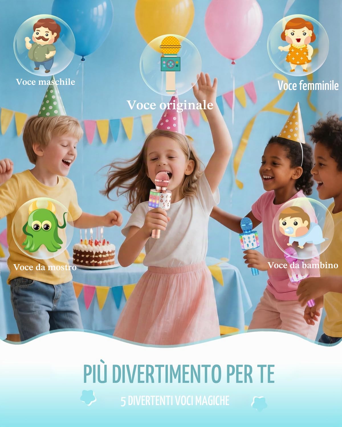 Set 2er Microfono Karaoke Bluetooth Wireless Con Luci a LED Portatili Portatili Cantanti per Altoparlanti Karaoke Giocattoli Gift per Bambini per Bambini (Con 10 Coperture Microfono Usa e Getta)