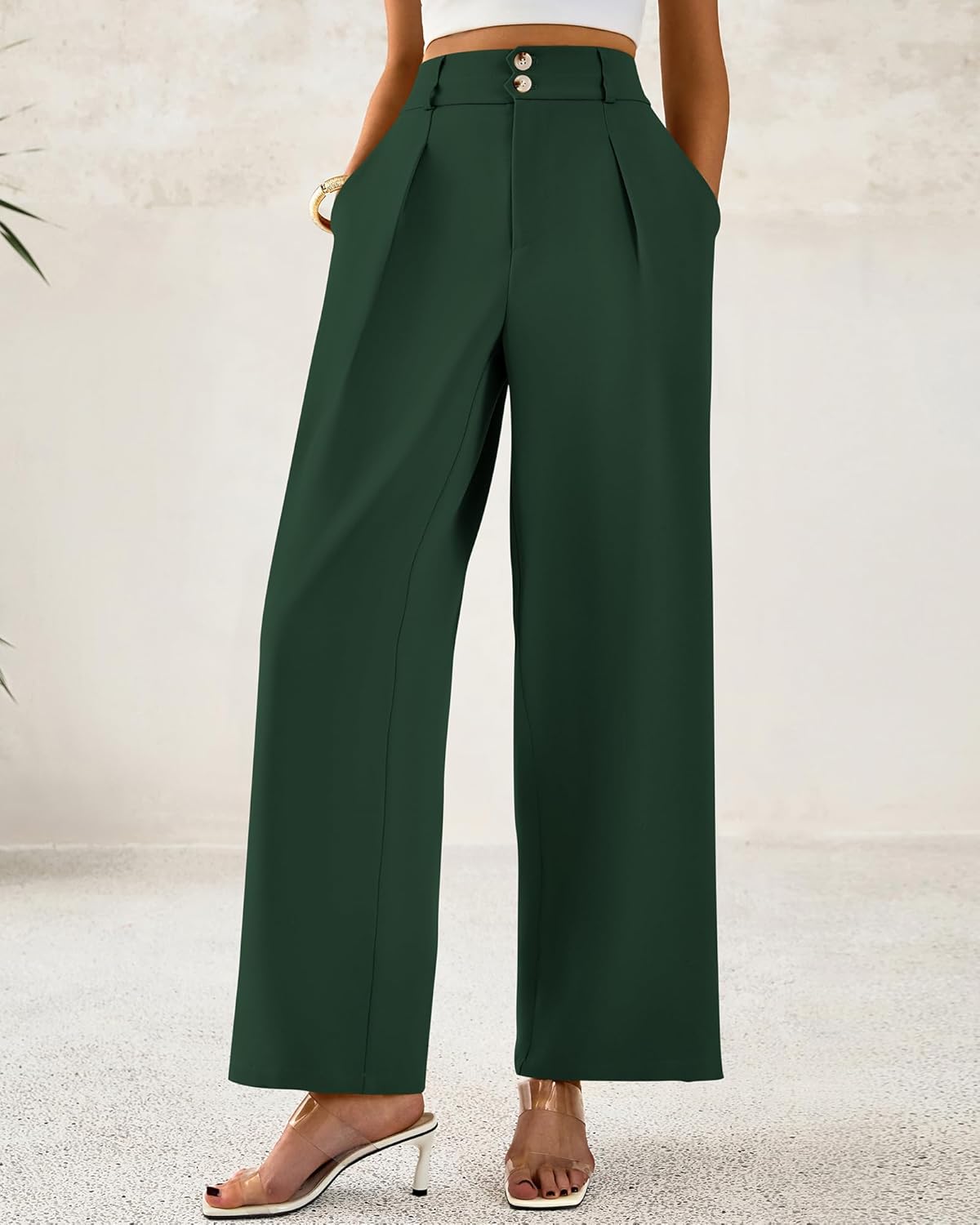 BTFBM Women Wide Leg Dress Pants 2026 High Waisted Button Pleated Business Casual Trousers Office Work Palazzo Pants - Image 4