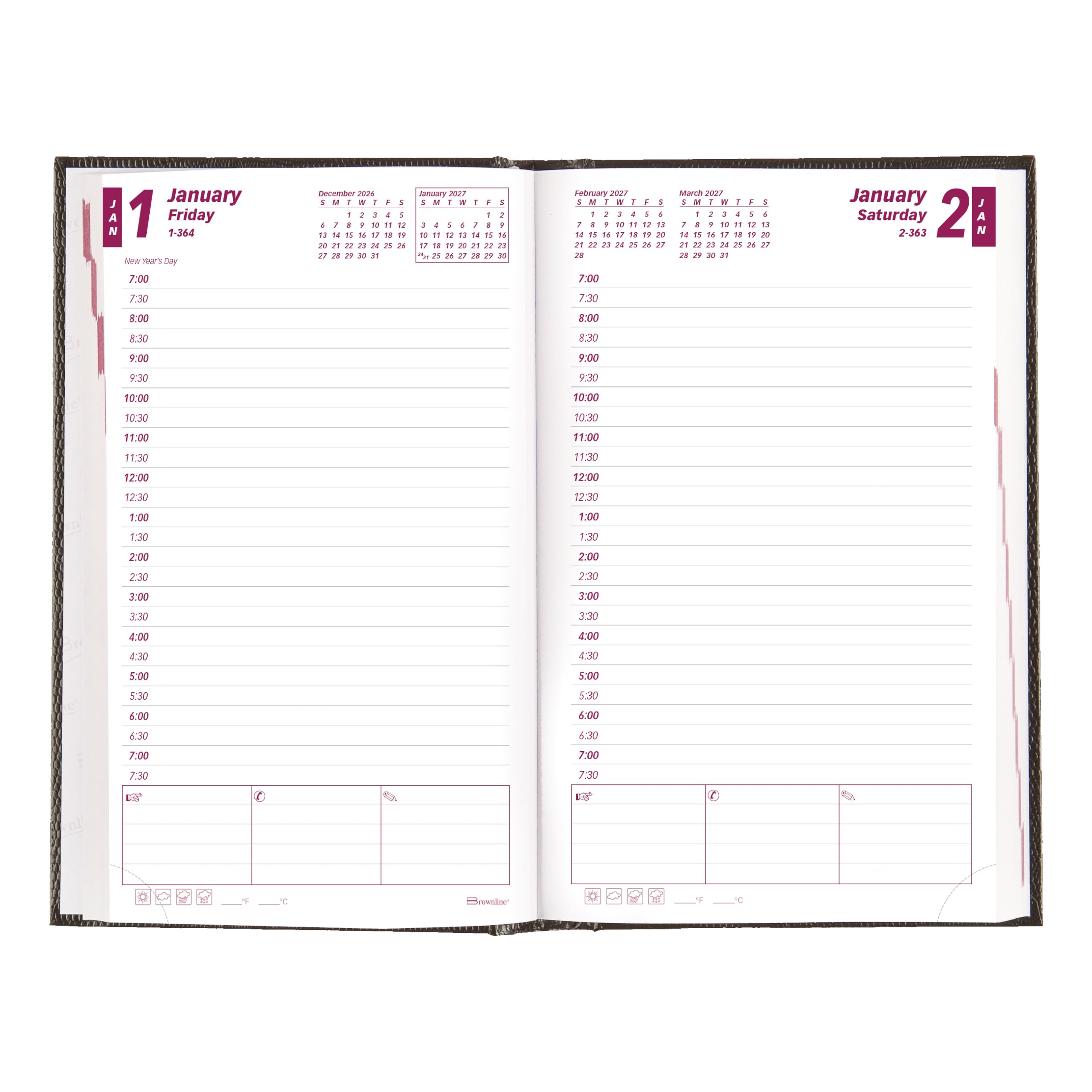 Brownline® - Agenda giornaliera/mensile tradizionale 2027, 12 mesi, da dicembre a gennaio, rilegatura a doppio filo, 20,3 x 12,7 cm, nero (CB634.BLK)
